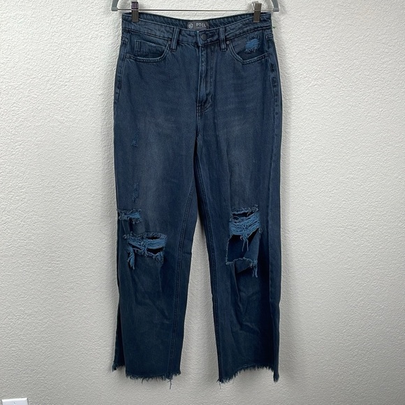 New PTCL Dahlia High Rise 90s Straight Leg Distressed Destroyed Jeans Sz 29 - Picture 3 of 14